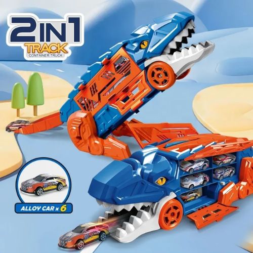 Dinosaur Transport Truck With 6 Metal Cars